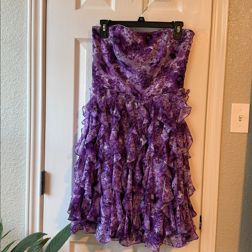 Purple Strapless Ruffle Dress